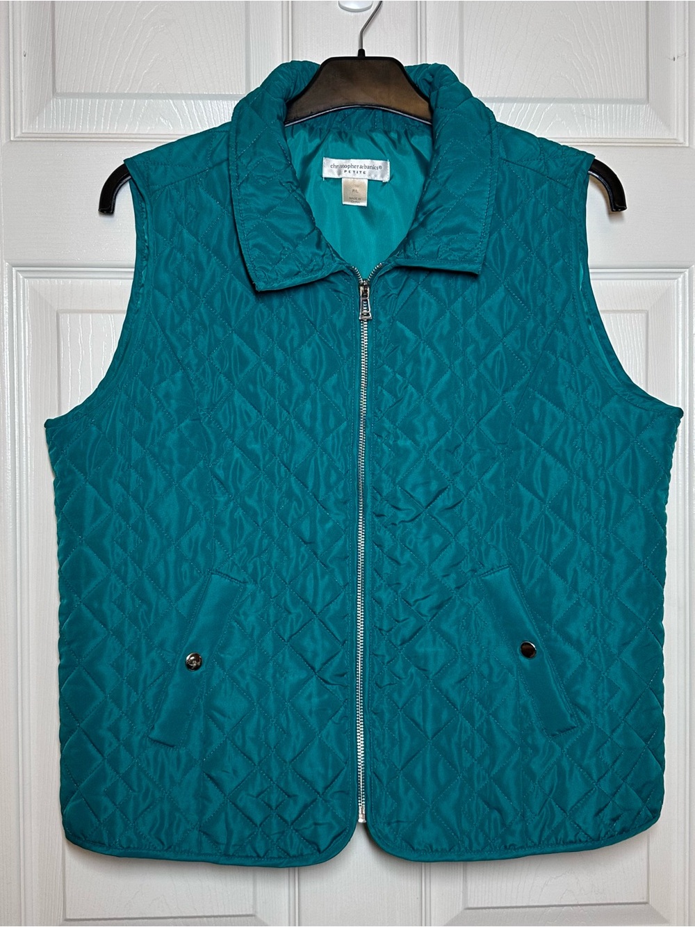 Christopher & Banks Lightweight Green Quilted Vest Side Pockets Size Petite L